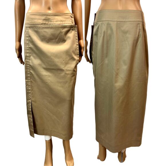 Vintage Khaki Wrap Midi Skirt 70s Safari Style by Giorgio Sant’Angelo - Picture 2 of 12